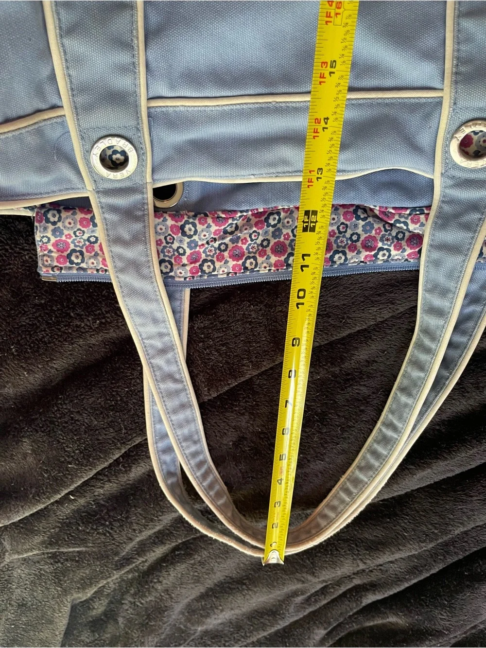 Light Blue Vera Bradley Canvas Tote Bag Extra Large Zip Closure